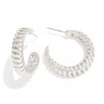 Textured Metal Drop Hoop Earrings

- Approximately 1" D