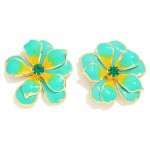 Painted Metal Stacked Flower Earrings With Rhinestone Center

- Approximately 1.25" L