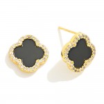 Wholesale gold Dipped Clover Stud Earrings Rhinestone Border L