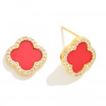 Wholesale gold Dipped Clover Stud Earrings Rhinestone Border L