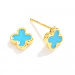 Wholesale micro Clover Stud Earrings Resin Inlay Gold Dipped L