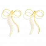 Wholesale simple Metal Bow Drop Earrings Pearl Accent L