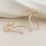 Wholesale simple Metal Bow Drop Earrings Pearl Accent L