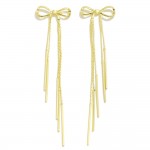 Metal Tone Bow Drop Earrings With Chain Tassels 

- Approximately 4" L