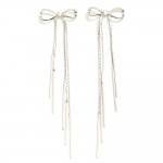 Metal Tone Bow Drop Earrings With Chain Tassels 

- Approximately 4" L