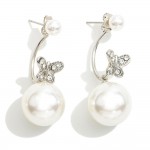 Simple Pearl Stud Earrings Featuring Pearl & Rhinestone Butterfly Ear Jacket 

- Approximately 1.5" L