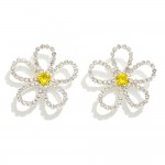 Rhinestone Studded Hollow Flower Stud Earrings

- Approximately 1.25" L