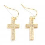 Wholesale metal Cubic Zirconia Studded Cross Drop Earrings L