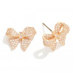 Metal Tone Cubic Zirconia Studded Bow Stud Earrings 

- Approximately .5" L