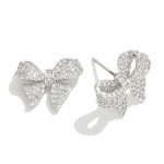 Metal Tone Cubic Zirconia Studded Bow Stud Earrings 

- Approximately .5" L