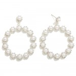 Pearl Studded Hoop Post Drop Earrings With Rhinestone Details 

- Approximately 2.5" L