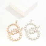 Pearl Studded Hoop Post Drop Earrings With Rhinestone Details 

- Approximately 2.5" L