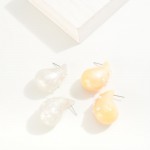 Acetate Teardrop Earrings With Pearl Details 

- Approximately 1.5" L