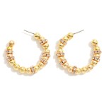 Wholesale metal Beaded Hoop Earrings Rhinestone Cuff Accents D