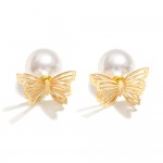 Wholesale double Layer Butterfly Studs Pearl Back L
