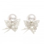 Wholesale double Layer Butterfly Studs Pearl Back L