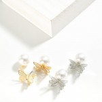 Wholesale double Layer Butterfly Studs Pearl Back L