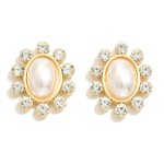 Wholesale rhinestone Border Oval Pearl Oversized Stud Earrings