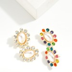 Wholesale rhinestone Border Oval Pearl Oversized Stud Earrings