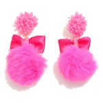 Wholesale faux Fur Pom Drop Earrings Beaded Cluster Posts Bow Ribbon L