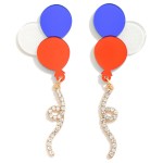 Wholesale reflective Acetate Red White Blue Balloons Post Drop Earrings Rhinesto