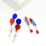 Wholesale reflective Acetate Red White Blue Balloons Post Drop Earrings Rhinesto
