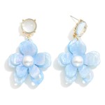 Wholesale acetate Flower Drop Earrings Pearl Detail L