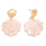 Acetate Shell Drop Earrings With Pearl, Rhinestone, and Glitter Details

- Approximately 1.5" L