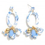Wholesale acetate Oval Post Drop Earrings Heart Bead Accents L