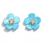 Acetate Flower Stud Earrings With Rhinestone Accents 

- Approximately .75" L