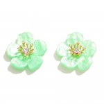 Acetate Flower Stud Earrings With Rhinestone Accents 

- Approximately .75" L