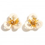 Raffia Wrapped Flower Post Drop Earrings With Beaded Accents 

- Approximately 1.5" L