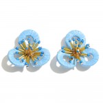 Raffia Wrapped Flower Post Drop Earrings With Beaded Accents 

- Approximately 1.5" L