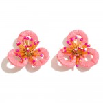 Raffia Wrapped Flower Post Drop Earrings With Beaded Accents 

- Approximately 1.5" L