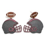 Glitter Acetate Football Helmet Post Drop Earrings With Leather Football Post 

- Approximately 2" L