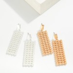 Wholesale textured Metal Rectangle Post Drop Earrings L Hypoallergenic Brass Bas