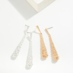 Textured Metal Post Drop Earrings 

- Approximately 2.5" L
- Hypoallergenic Brass Base 