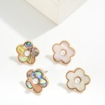 Wholesale pearlescent Flower Stud Earrings Pearl Accent L Hypoallergenic Brass B