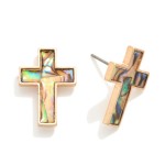 Wholesale pearlescent Cross Stud Earrings L Hypoallergenic Brass Base