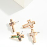 Wholesale pearlescent Cross Stud Earrings L Hypoallergenic Brass Base