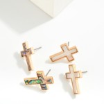 Pearlescent Cross Stud Earrings 

- Approximately .75" L
- Hypoallergenic Brass Base 