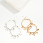 Wholesale metal Beaded Hoop Drop Earrings Flower Charms Hypoallergenic Brass Hoo