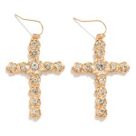 Wholesale metal Flower Cross Drop Earrings Rhinestone Pearl Details Hypoallergen