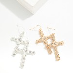 Wholesale metal Flower Cross Drop Earrings Rhinestone Pearl Details Hypoallergen