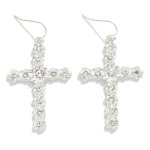 Metal Tone Flower Cross Drop Earrings Featuring Rhinestone/Pearl Details 

- Hypoallergenic Brass Hooks
- Approximately 2" L