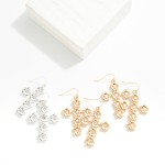 Wholesale metal Flower Cross Drop Earrings Pearl Details L Hypoallergenic Brass