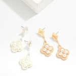 Wholesale metal Clover Post Drop Earrings Chain Linked Pearl Studded Clover L Hy