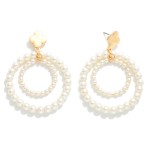 Wholesale nesting Pearl Hoop Post Drop Earrings Metal Clover Post L Hypoallergen