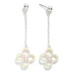 Chain Link Post Drop Earrings Featuring Pearl Studded Clover 

- Approximately 2.5" L
- Hypoallergenic Brass Base