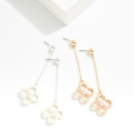 Chain Link Post Drop Earrings Featuring Pearl Studded Clover 

- Approximately 2.5" L
- Hypoallergenic Brass Base